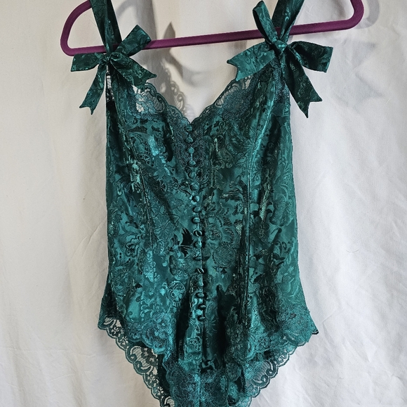 Vintage Victoria Secret Gold Label Teddy Small Hunter Green - Picture 2 of 5